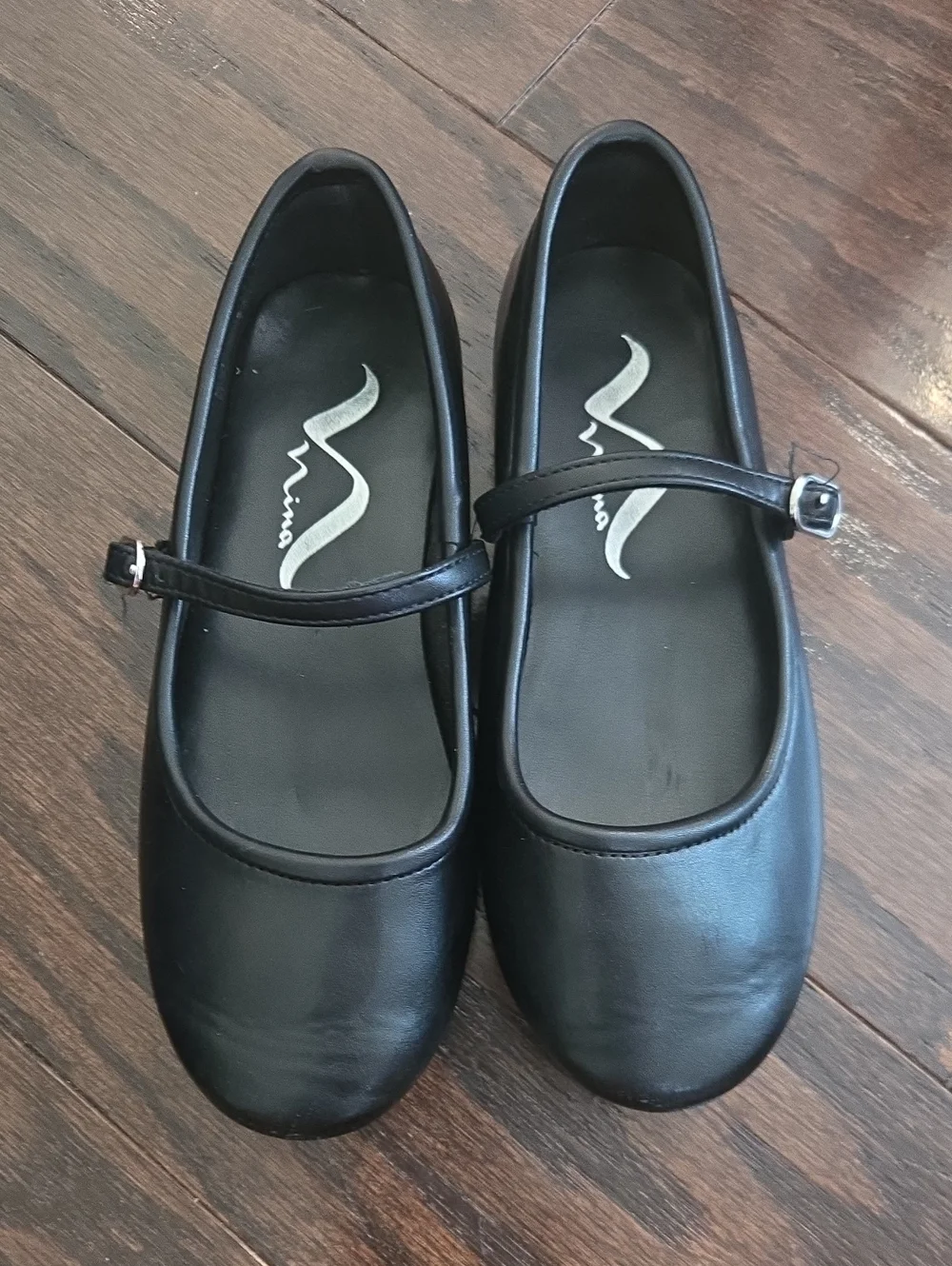 Nina Black Mary Jane Flats with Strap